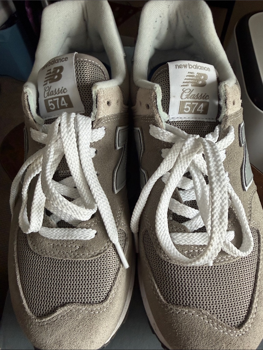 New Balance 574 Classic Sneakers in Taupe and White